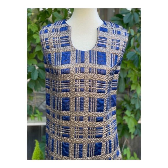 Vintage 50s Gold Metallic Brocade MIDI Dress Formal Cleopatra - Picture 6 of 10